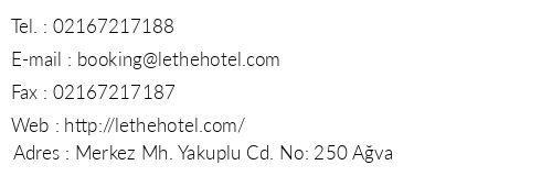 Lethe Exclusive Hotel telefon numaralar, faks, e-mail, posta adresi ve iletiim bilgileri